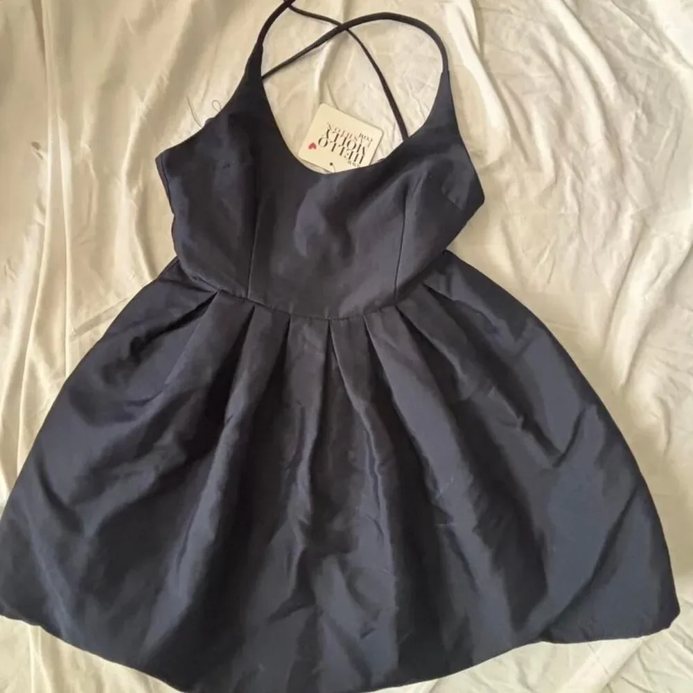 Hello Molly Navy Mini Dress Size 8 Fit & Flare Backless Adjustable Straps - Picture 4 of 4